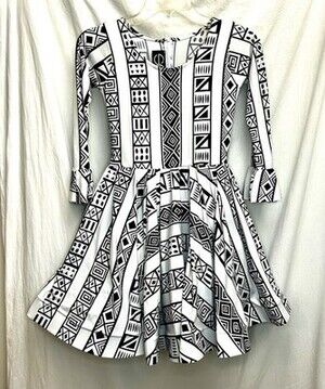 SG Arvey Girls 8-10 Geometric Stretch Dress Long Sleeve Tulle Skirt Black White